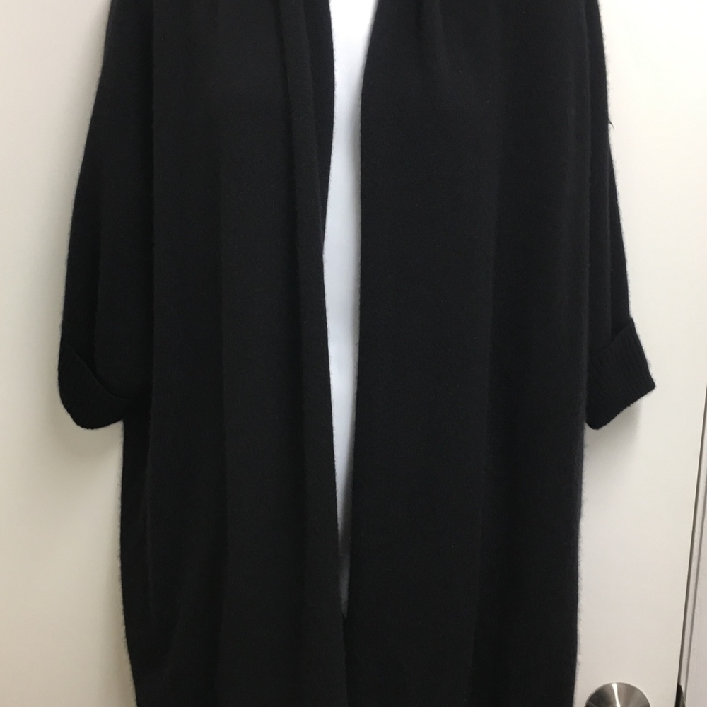 Tahari Pure Luxe 100% Cashmere M Black Open Duster